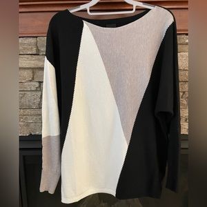 NEW AAEDA BLACK/TAUPE/IVORY COLOR-BLOCK SWEATER